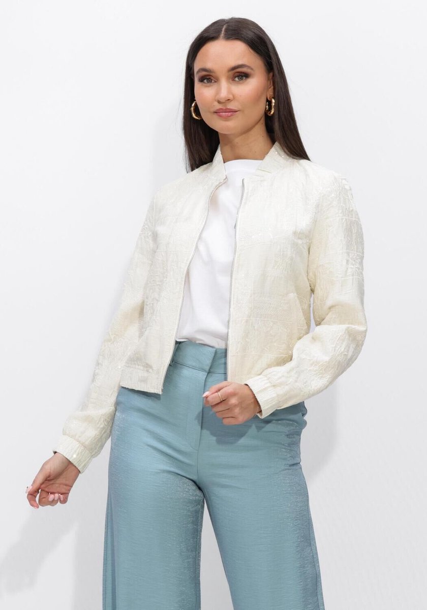 Jansen Amsterdam Shanti Jasje Pe 275 Bomber Long Sleeve Embroidery Jassen Dames - Zomerjas - Gebroken wit - Maat 44