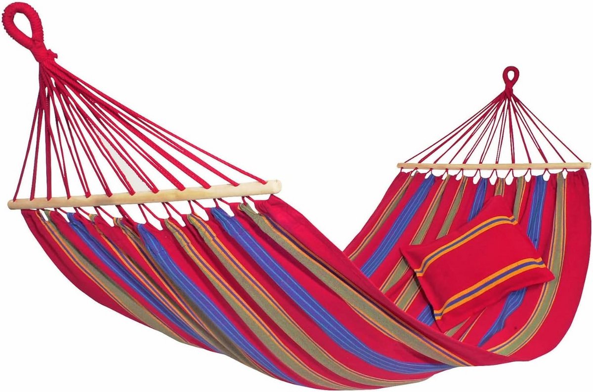 Zachte katoenen hangmat met draagtas - Weerbestendig en UV-bestendig - Ligoppervlak 210 x 120 cm - Belastbaar tot 180 kg