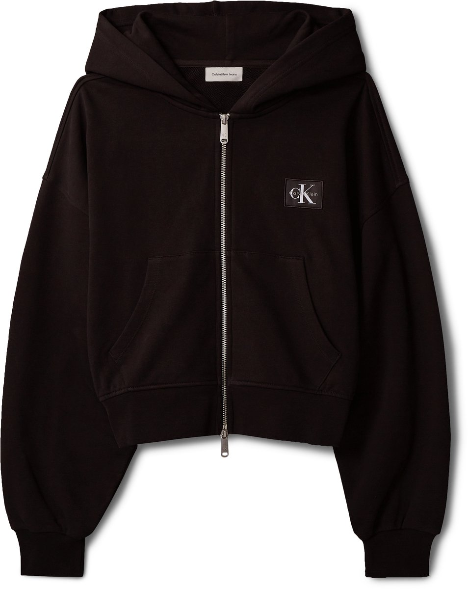 Calvin Klein Jeans French Terry Woven Label Fz Hood Zwart