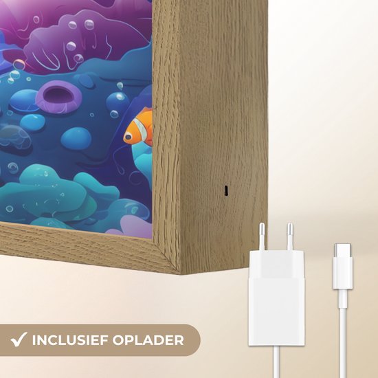 Nachtlampje 40x60 cm - Kinder lamp - Zeemeermin - Onderwaterwereld - Vissen - Oceaan - Tafellamp kinderkamer draadloos - Slaapkamer lampje - Bedlamp kinderen - Kinderlampje - Wandlamp babykamer - Nachtlampjes van OnlyWow — afbeelding 5