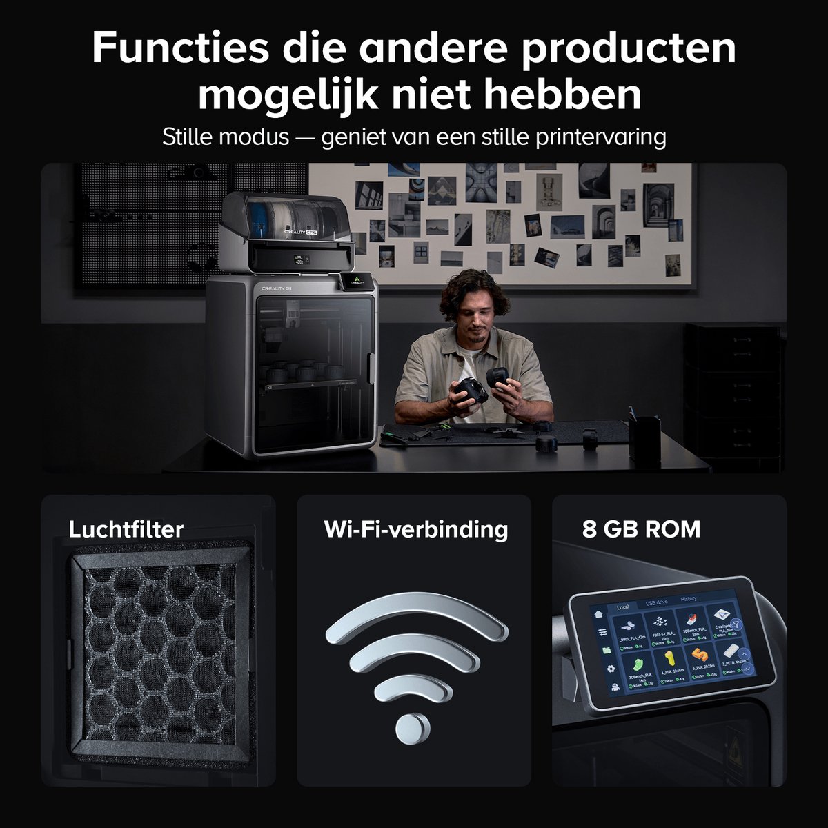 Creality K2 Combo 3D Printer – Multicolour Print met CFS – 600 mm/s High-Speed – Automatische Bed Leveling – Volledig metalen frame – AI-Camera – Touchscreen – WiFi & App – 260 × 260 × 260 mm – Direct Printklaa — afbeelding 5