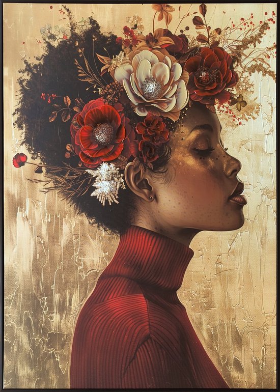 Schilderij vrouw bloemenkrans 60x80cm