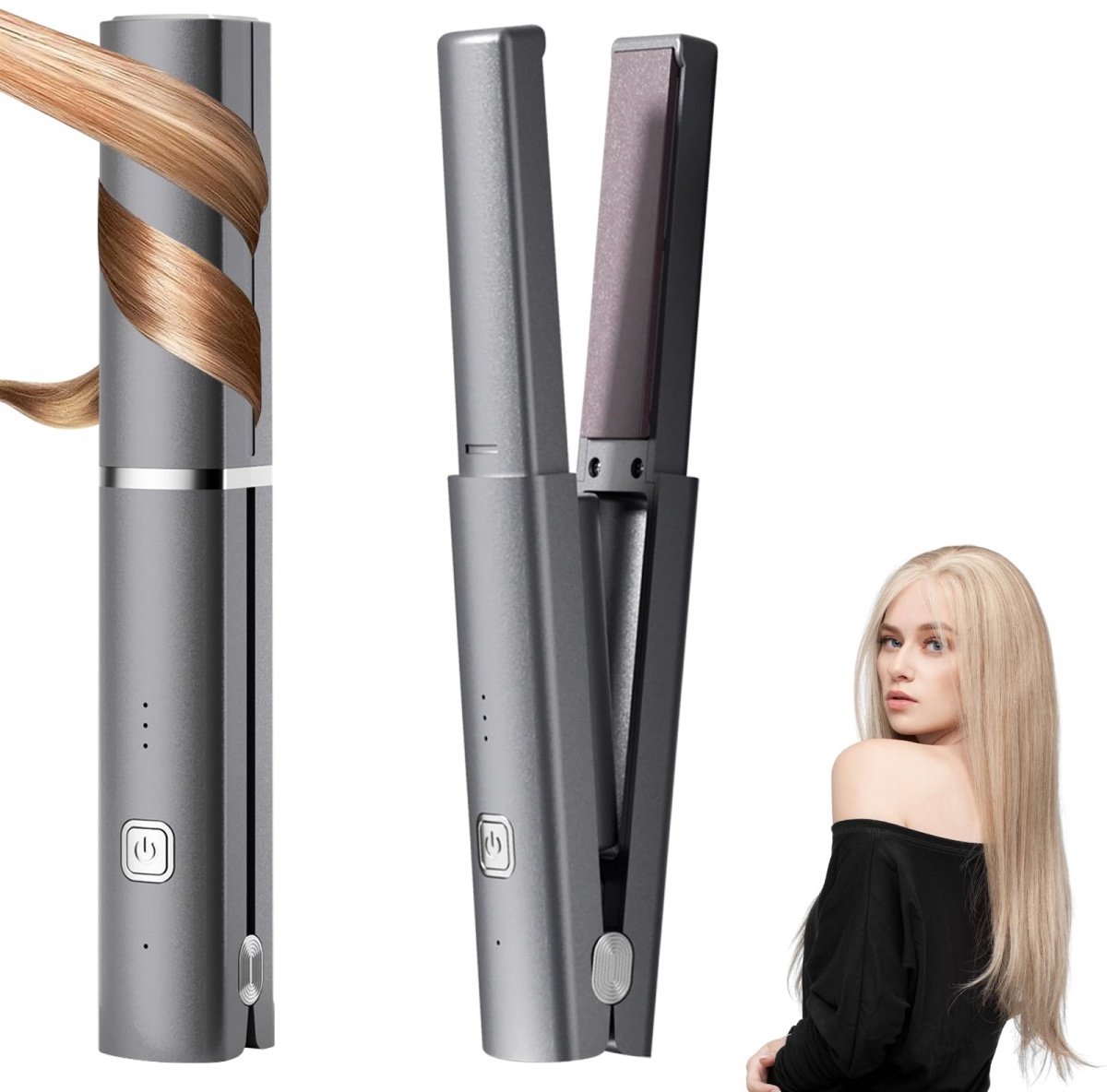 longziming -Mini Draadloze Stijltang - Reis Krultang - Haarstyling Tool - Snelle Opwarming - 3 Temperatuurstanden - Keramische Platen - Compact & Draagbaar - 1 Stuk