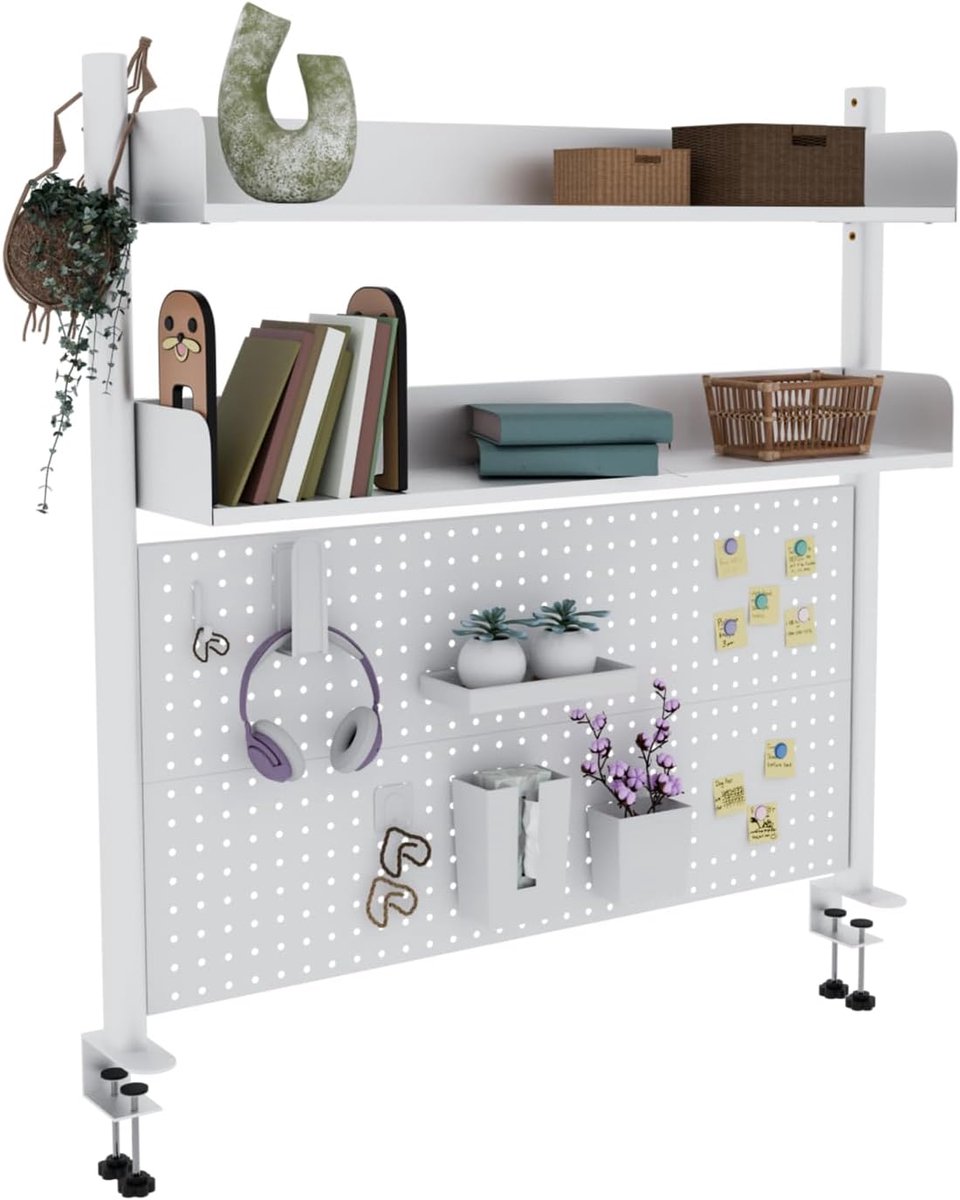 Industriële Bureau Organizer met Klem 2-Laags – 100 cm – Stalen Opbergrek met Magnetisch Paneel – Zwaar Belastbaar – Zonder Boren – Voor Kantoor & Thuiswerkplek