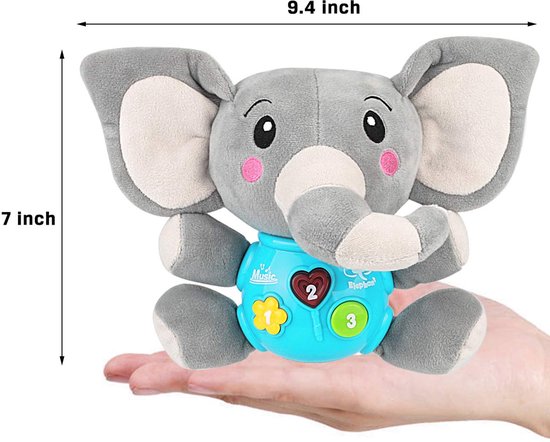 Pluche olifant muziek baby speelgoed 0 tot 6 maanden, schattige knuffel dieren lichtgevende baby speelgoed pasgeboren baby muziek speelgoed voor baby's jongens en meisjes peuters 6 tot 12 maanden — afbeelding 3