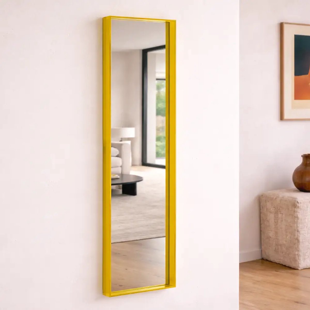 Wandspiegel Rechthoek met Plexiglas 40x135cm Geel - Passpiegel Geel - Passpiegel hangend