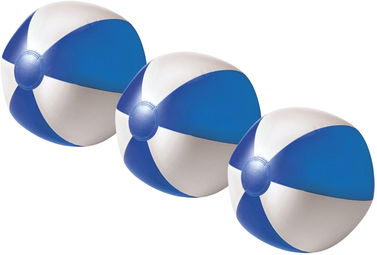 Impression Strandbal - 3x - opblaasbaar - zwembad speelgoed - blauw/wit - D26 cm