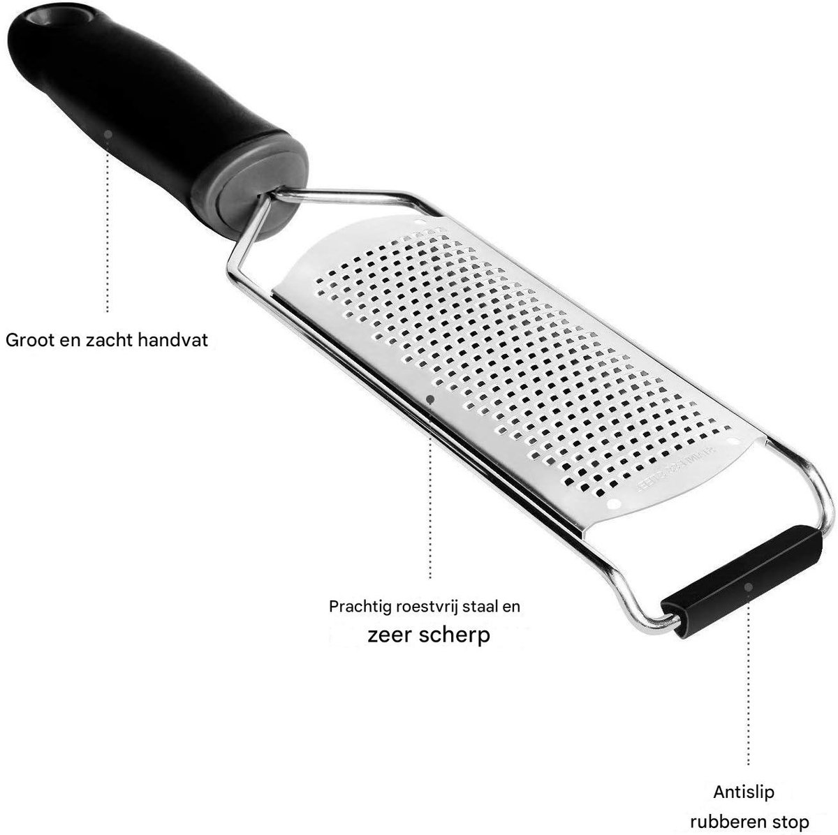 Zester - Rasp - Stainless Steel Blade - Large Soft TPR Handle - 1 Stuk - Zwart