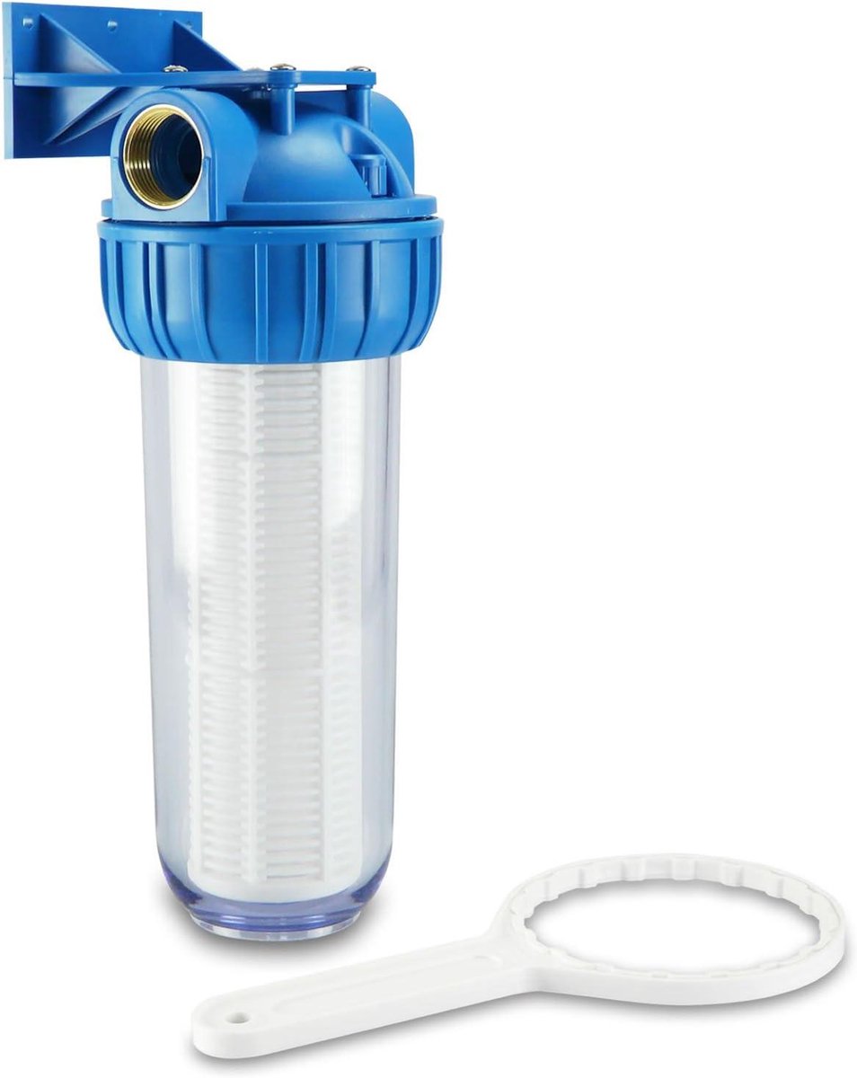 Voorfilter - Waterflow 5000 l/u - Met Wandsteun en Filter Sleutel - 1 Stuk - Transparant