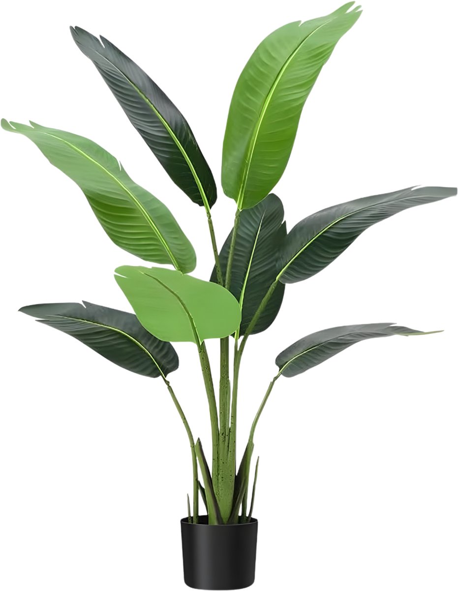 Happiq Kunstmatige Paradijsvogel Boom - Voor Binnen, Buiten & Kantoor - Tropische Faux Bananenblad Plant - 2 Stuks, 120 cm - Maat: 120cm Green