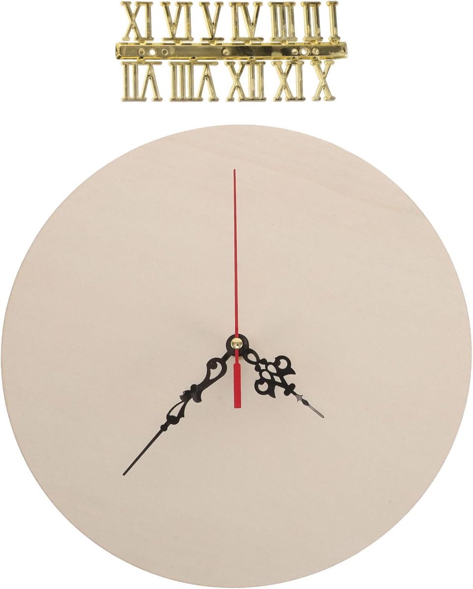 Wandklok Paneel - DIY Klokonderdeel - Klok Maken - Onbewerkt Hout - 25 cm Rond - Goudkleurig