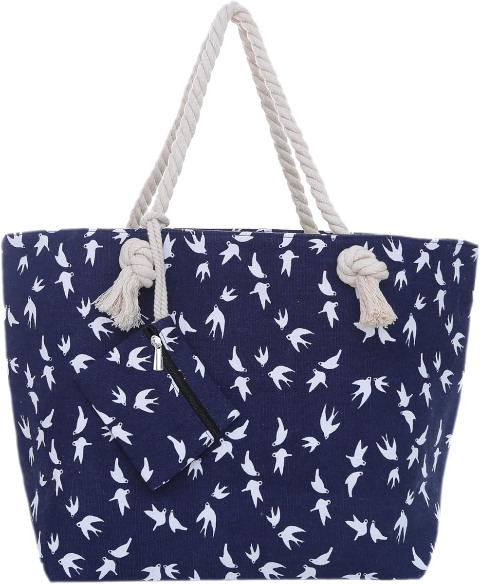 Grote Strandtas - Shopper Schoudertas - Dagje Strand - Met Rits Sluiting - 58 x 38 x 18 cm