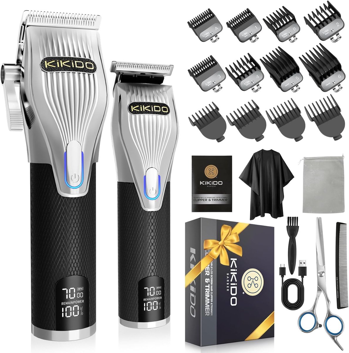 Haartrimmer Set - Kapper Trimmer - Thuis Knippen - LCD Display - T-Blade - Zilver