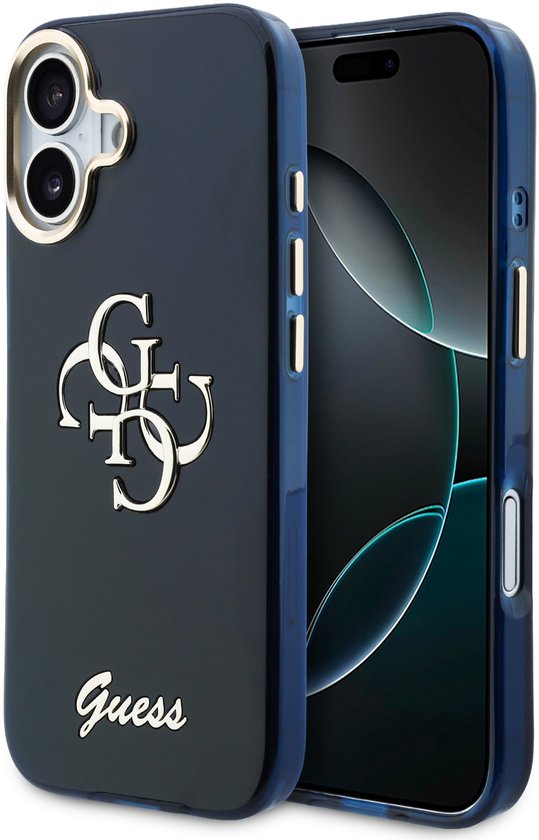 Guess IML 4G Script Metal Logo Backcover - Geschikt voor iPhone 17 - Blauw