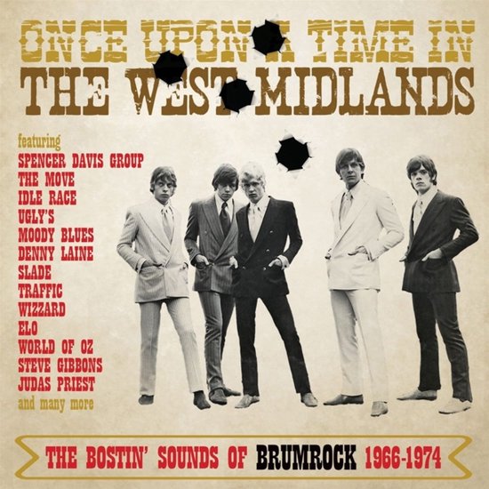 Albumhoes met tekst 'Once Upon a Time in The West Midlands'. Vijf mannen in retrokleding. Onderaan 'The Bostin' Sounds of Brumrock 1966-1974'.