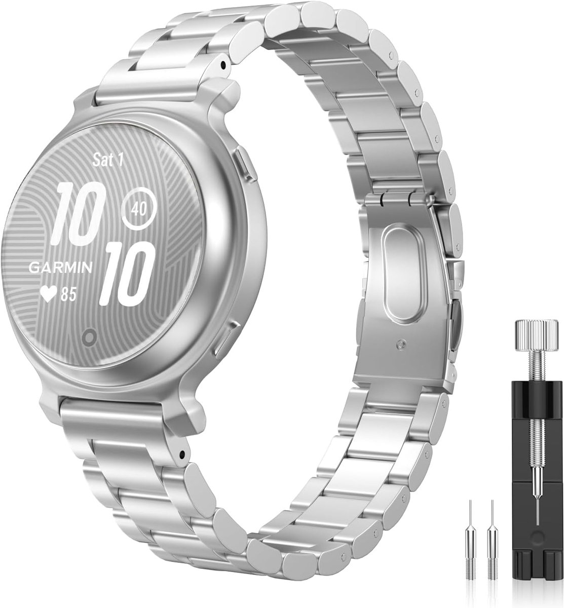 Metaal Horlogeband - Compatibel met Garmin Lily 2-Lily 2 Active - RVS Sportstrap met Snelle Release - Vervangende Polsband met Versteltool voor Mannen en Vrouwen