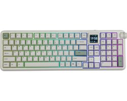 EPOMAKER RT100 Pro – Mechanisch Draadloos Toetsenbord – 100% – QWERTY – Retro Mechanical Keyboard met Draaiknop en Mini Scherm – Flamingo Switch – Retro White