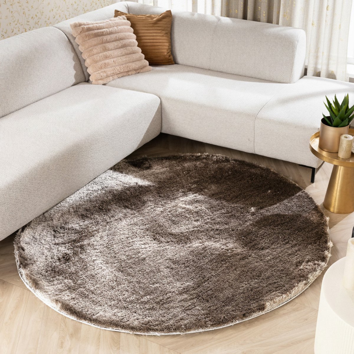 Studio Clarice Rond hoogpolig vloerkleed - Glorious Zilver/Grijs - Ø 240cm