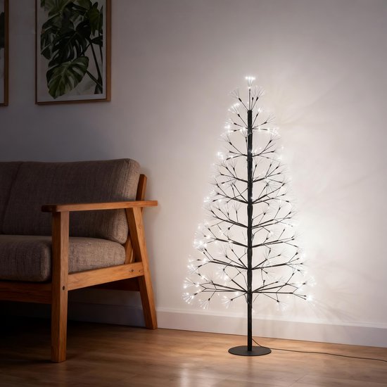 Tarrington House Kerstboom, metaal / PVC, 110 x 210 cm, inklapbaar, groene en witte toppen met dennenappels