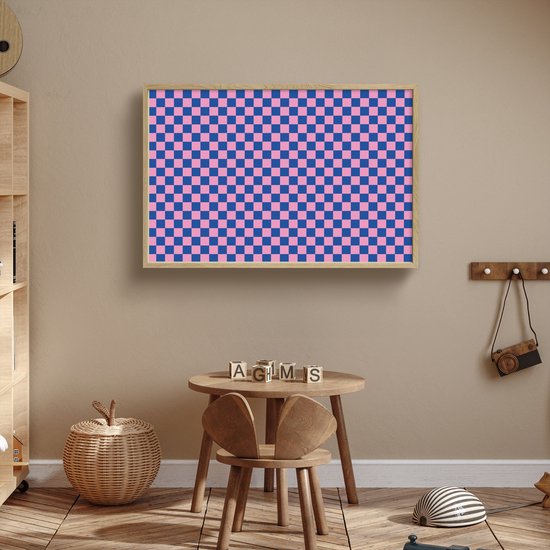 Nachtlampje 90x60 cm - Kinder lamp - Dambord - Blauw - Patroon - Roze - Tafellamp kinderkamer draadloos - Slaapkamer lampje - Bedlamp kinderen - Kinderlampje - Wandlamp babykamer - Nachtlampjes van OnlyWow — afbeelding 3