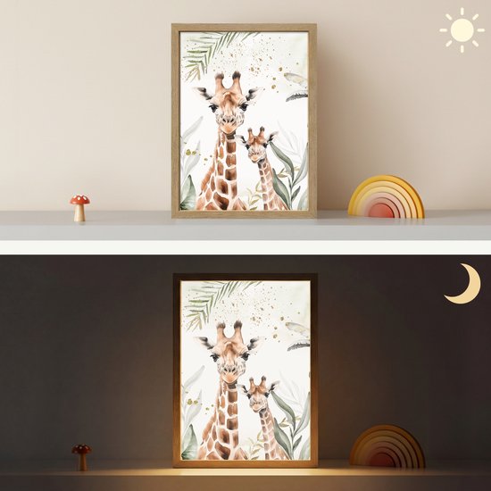 Nachtlampje 30x40 cm - Kinder lamp - Giraffe - Bladeren - Kinderen - Dieren - Jungle - Tafellamp kinderkamer draadloos - Slaapkamer lampje - Bedlamp kinderen - Kinderlampje - Wandlamp babykamer - Nachtlampjes van OnlyWow — afbeelding 4