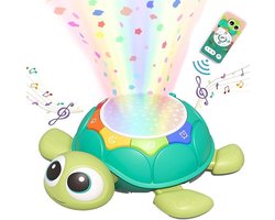 Muzikale Baby Kruipend Speelgoed Schildpad – 5-in-1 Interactieve Baby Speelgoed met Licht, Geluid & Projectie– Met afstandsbediening – Kruiptrainer voor Baby’s 6-12-18 Maanden – Montessori Educatief Speelgoed – Cadeau voor Jongens & Meisjes 0-2 Jaar