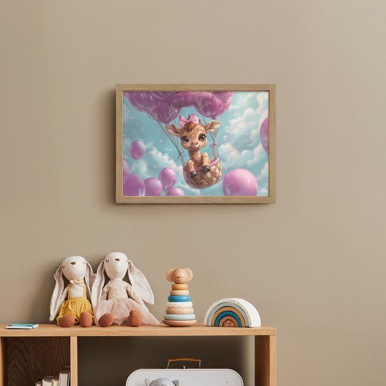 Nachtlampje 40x30 cm - Kinder lamp - Luchtballon - Giraf - Ballon - Wolken - Paars - Tafellamp kinderkamer draadloos - Slaapkamer lampje - Bedlamp kinderen - Kinderlampje - Wandlamp babykamer - Nachtlampjes van Merkloos — afbeelding 3