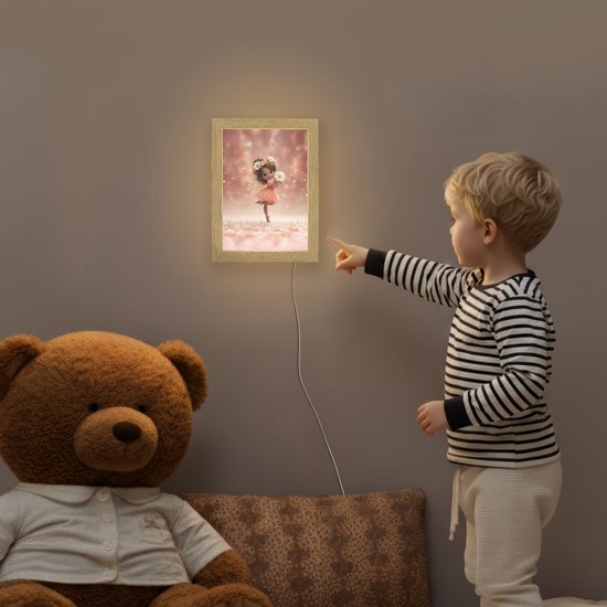 Nachtlampje 15x20 cm - Kinder lampje - Bloemenfee - Roze - Meisje - Tafellamp kinderkamer - Slaapkamer lamp - Bedlamp kinderen - Kinderlampje stopcontact - Wandlamp babykamer - Nachtlampjes van Dalber — afbeelding 5