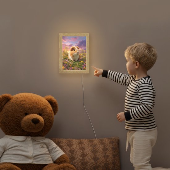 Nachtlampje 15x20 cm - Kinder lampje - Cavia - Kleurrijk - Bloemen - Tafellamp kinderkamer - Slaapkamer lamp - Bedlamp kinderen - Kinderlampje stopcontact - Wandlamp babykamer - Nachtlampjes van Merkloos — afbeelding 5