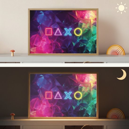 Nachtlampje 60x40 cm - Kinder lamp - Playstation - Kleurrijk - Abstract - Neon - Tafellamp kinderkamer draadloos - Slaapkamer lampje - Bedlamp kinderen - Kinderlampje - Wandlamp babykamer - Nachtlampjes van OnlyWow — afbeelding 4