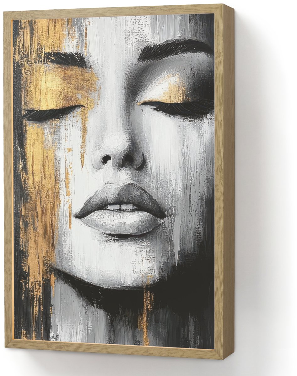 Wandlamp 40x60 cm - Oplaadbaar - Gezicht - Vrouw - Penseelstreken - Abstract - Wandlampen 