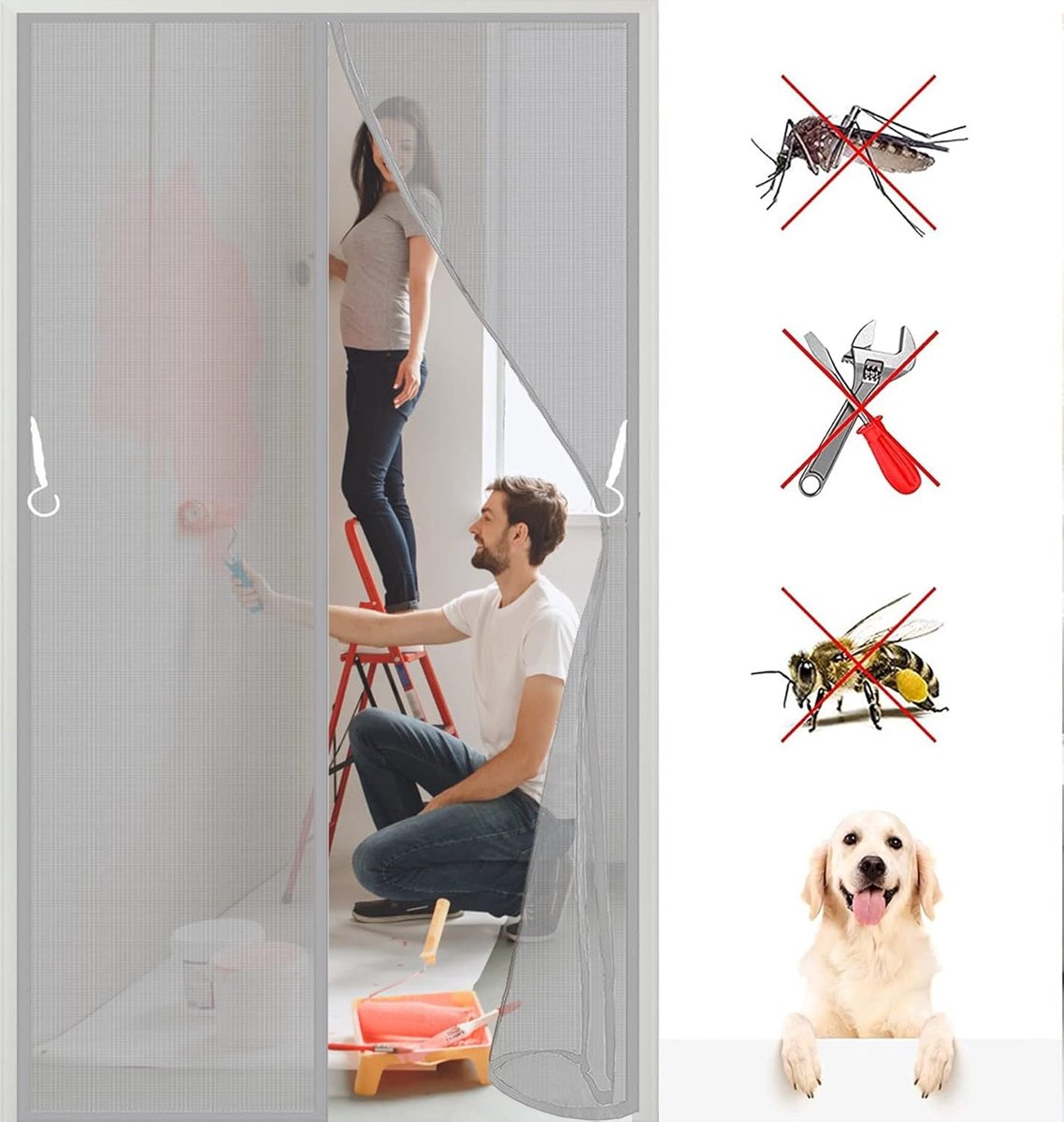 Magnetisch Hordeur Hor met Kleefstrips - 125x230 CM - Bescherming tegen Insecten en Kou