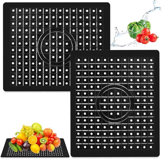 Tapis d'évier (lot de 2) – Tapis d'évier en caoutchouc – Tapis d'évier avec trous de drainage – Tapis de drainage – Tapis de vaisselle – Tapis perméable à l'eau – Tapis de lavage – Convient pour la cuisine et la salle de bain