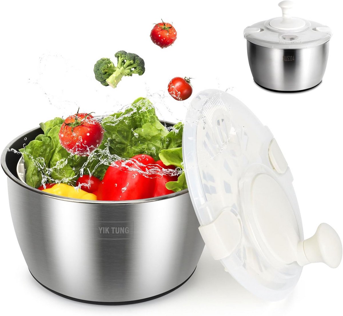 Salad Centrifuge 4.8L - RVS Slacentrifuge met Antislipvoet en Transparant Deksel