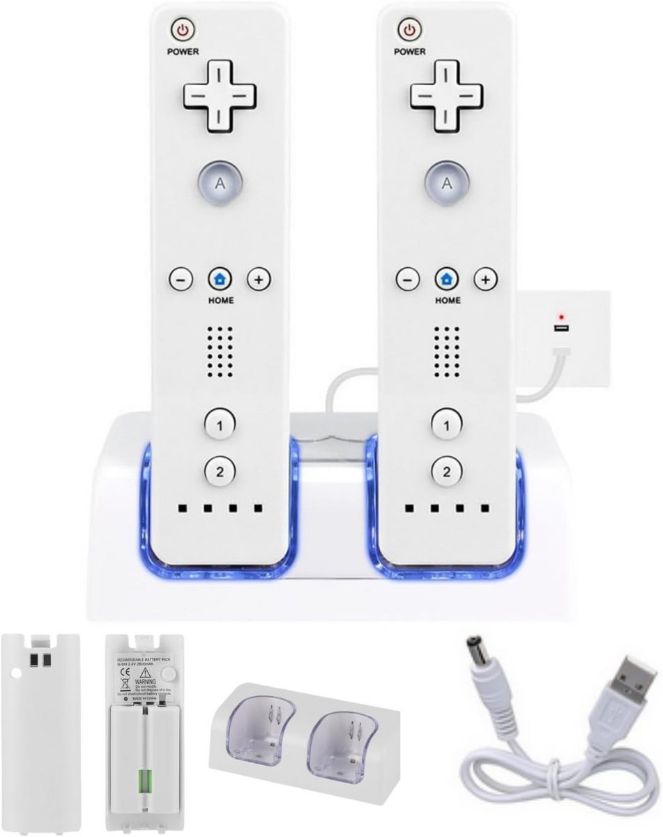 Oplaadstation en Draagbare Afstandsbediening Oplader voor 2 Wii Controllers