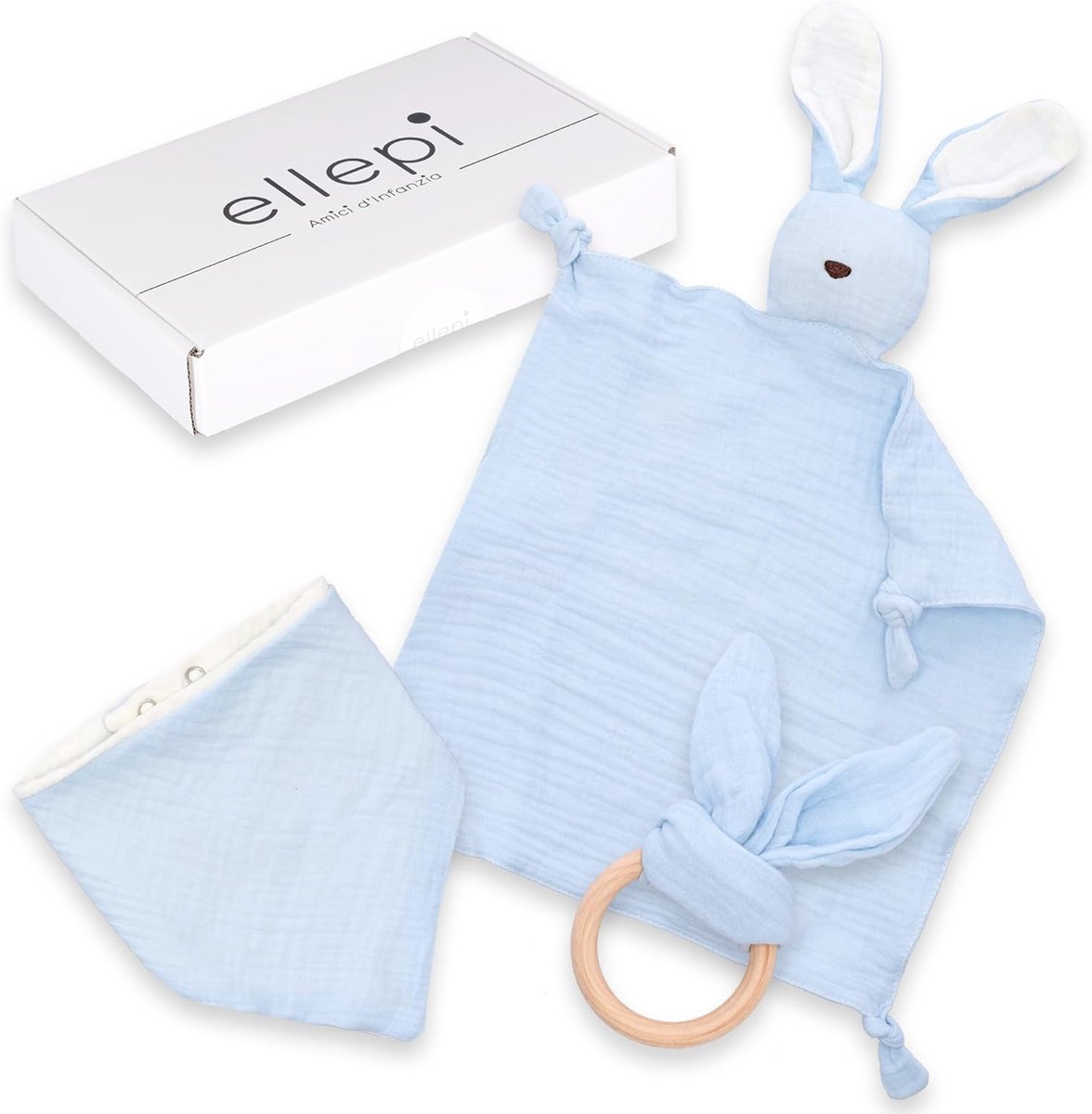 Luxe Baby Cadeauset Biologisch Katoen: Doudou, Slabbetje & Bijtring voor Pasgeborenen