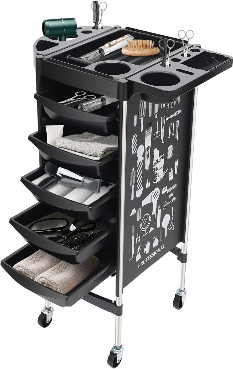 Professionele Trolley met 5 Laden en Zwenkwielen voor Kapper en Schoonheidssalon