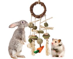 Hangkauw speelgoed met hooi en tandverzorgingsbal voor Konijnen, Hamsters en Cavia's
