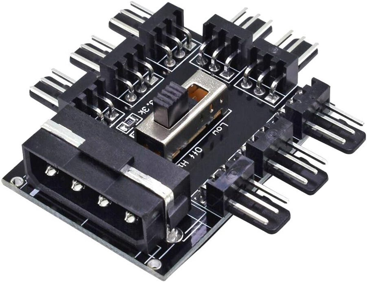 Ventilator Controller Hub - Snelheidsregelaar PC - Koeling Optimaliseren - 8 Poorten MOLEX - 4.5 x 5.5 cm - Zwart