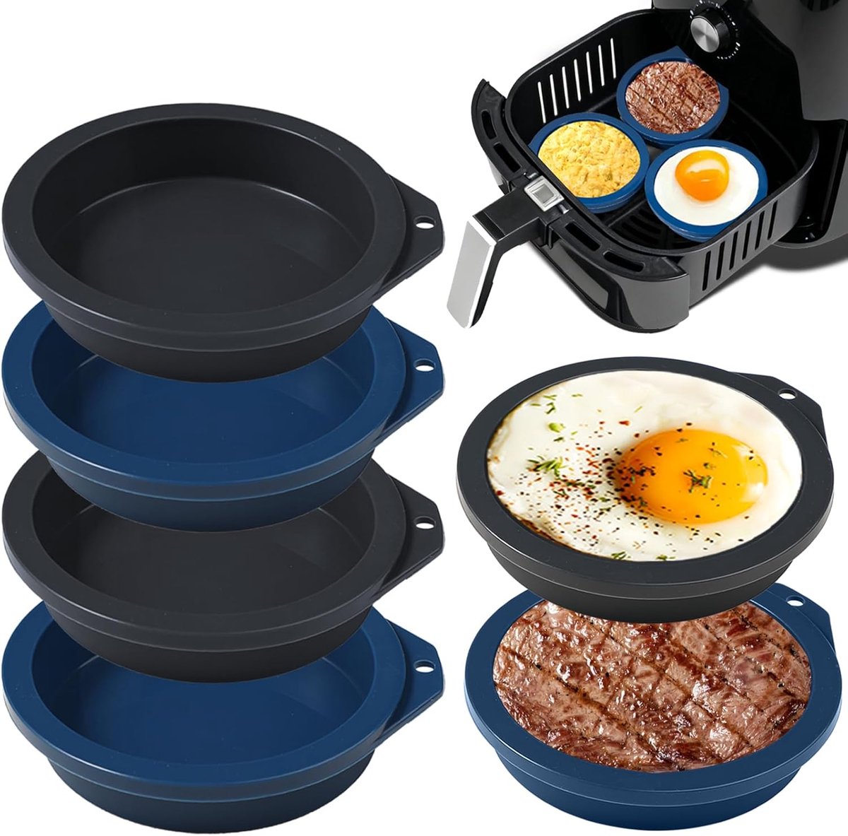 6x Siliconen Vormpjes voor Airfryer - Hittebestendige Bakvormen voor Hamburgers en Kleine Cakes