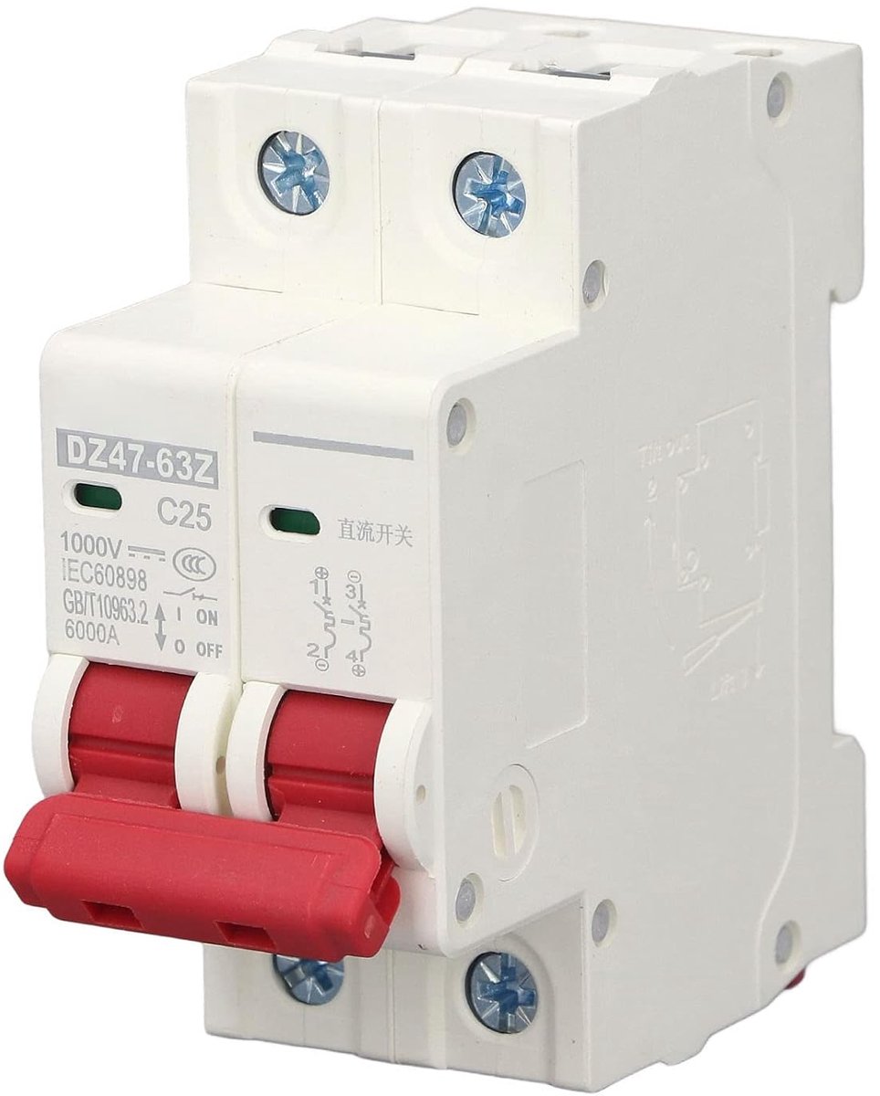DC Stroomonderbreker 2P 25A 1000V - Zekering voor Zonnepanelen en DC Systemen
