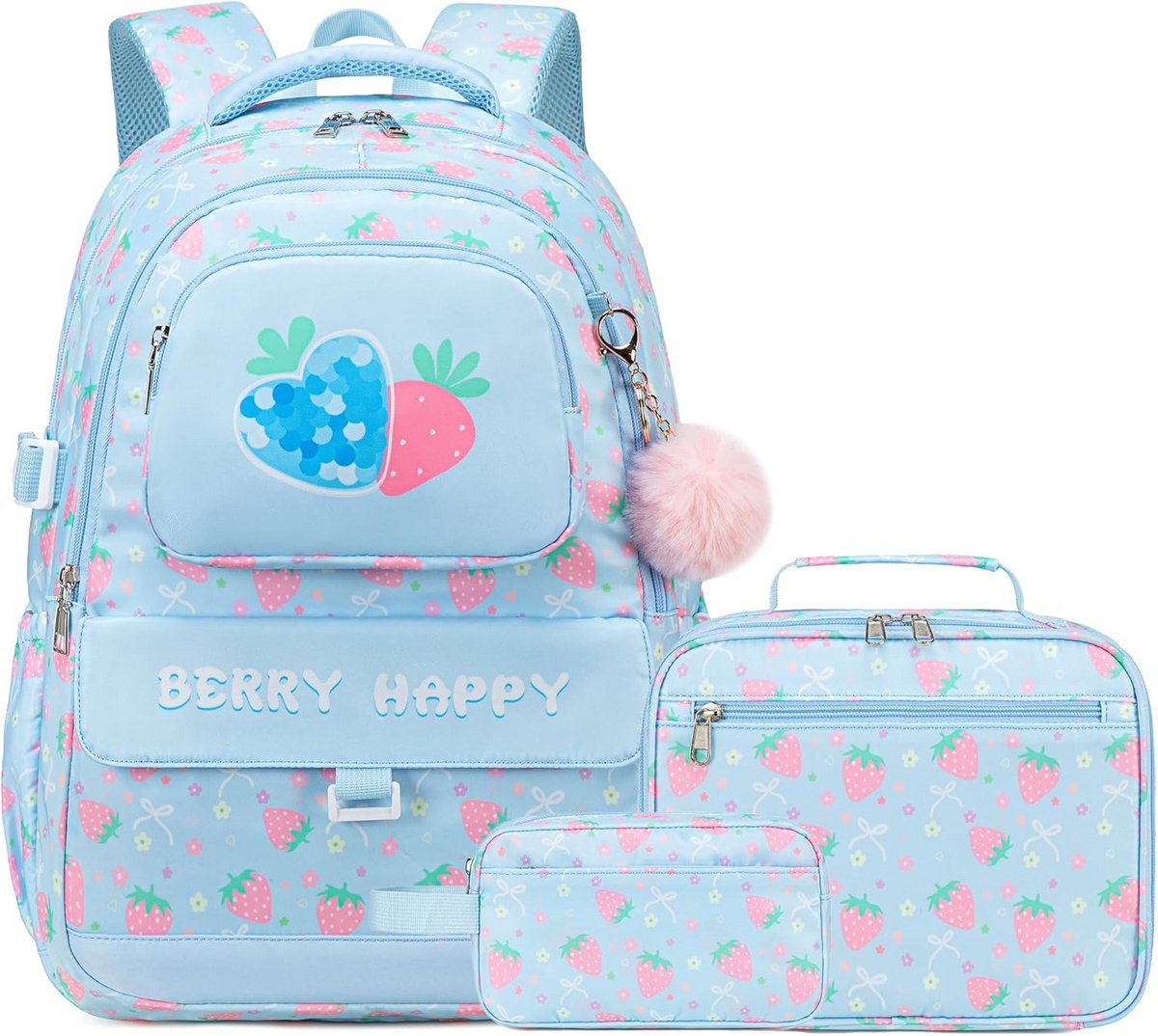 Meisjes Schooltas Set 3-delig: Rugzak, Lunchtas & Pennenhouder voor Basis- en Middelbare School