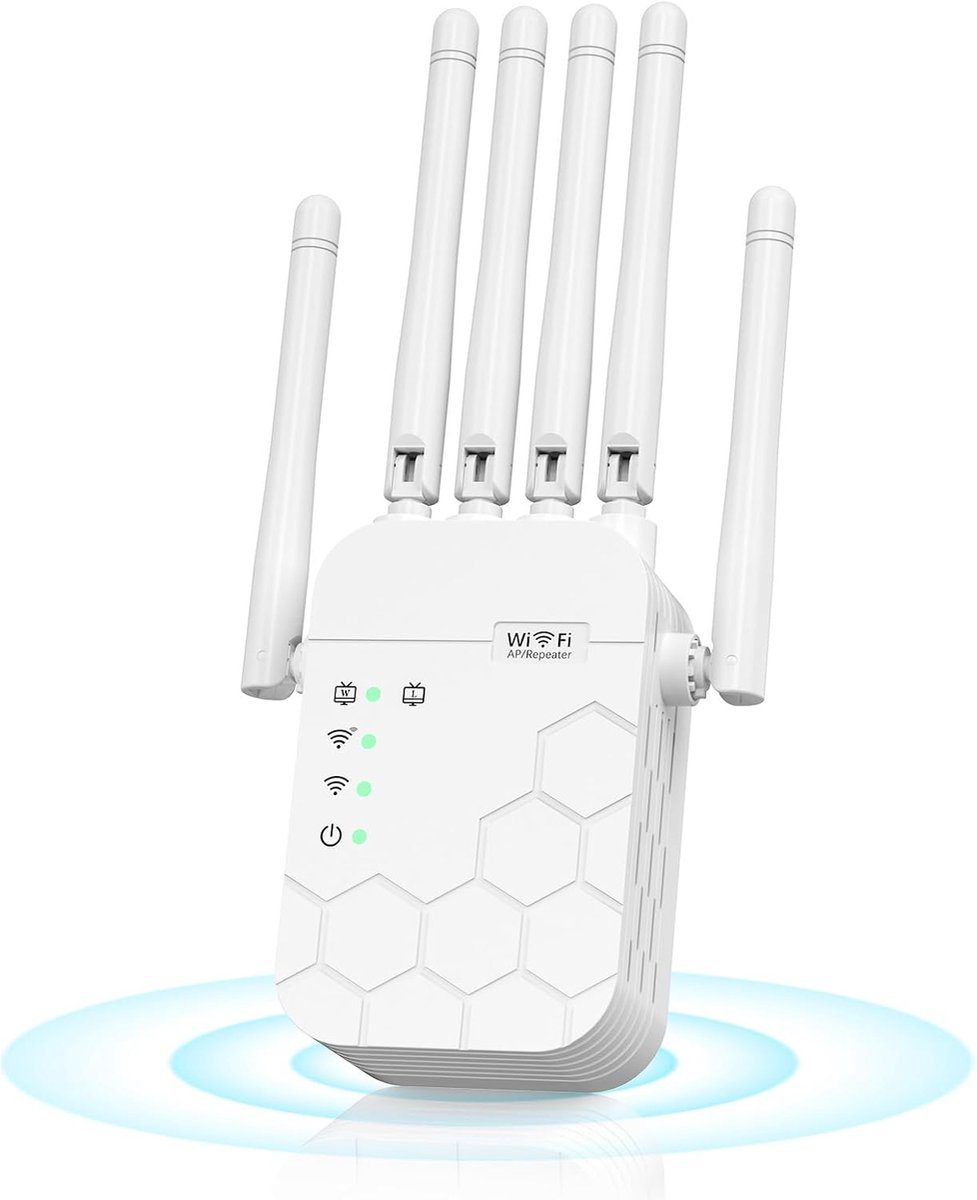 Wifi Versterker Repeater met 6 Antennes - 300 Mbps Range Extender voor Thuis - Router/AP Modus & LAN-aansluiting