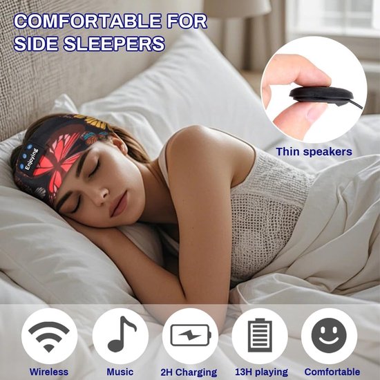 Comfortabele Slaapkopband met Bluetooth en Ruis Demping voor Zijslapers van Merkloos — afbeelding 5