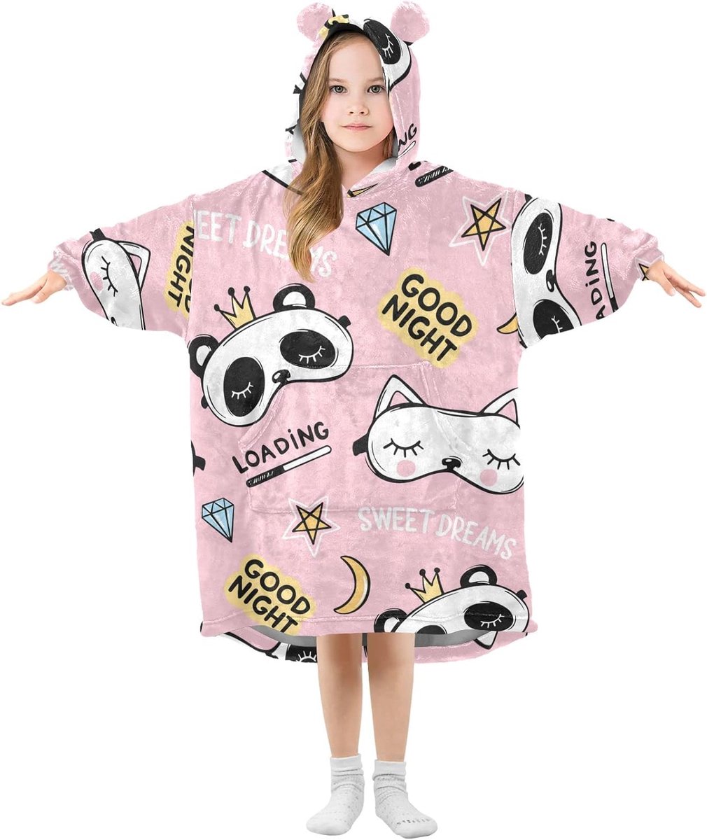 Oversized Deken Hoodie voor Kinderen - Warm en Pluche Draagbare Sweater met Leuke Print