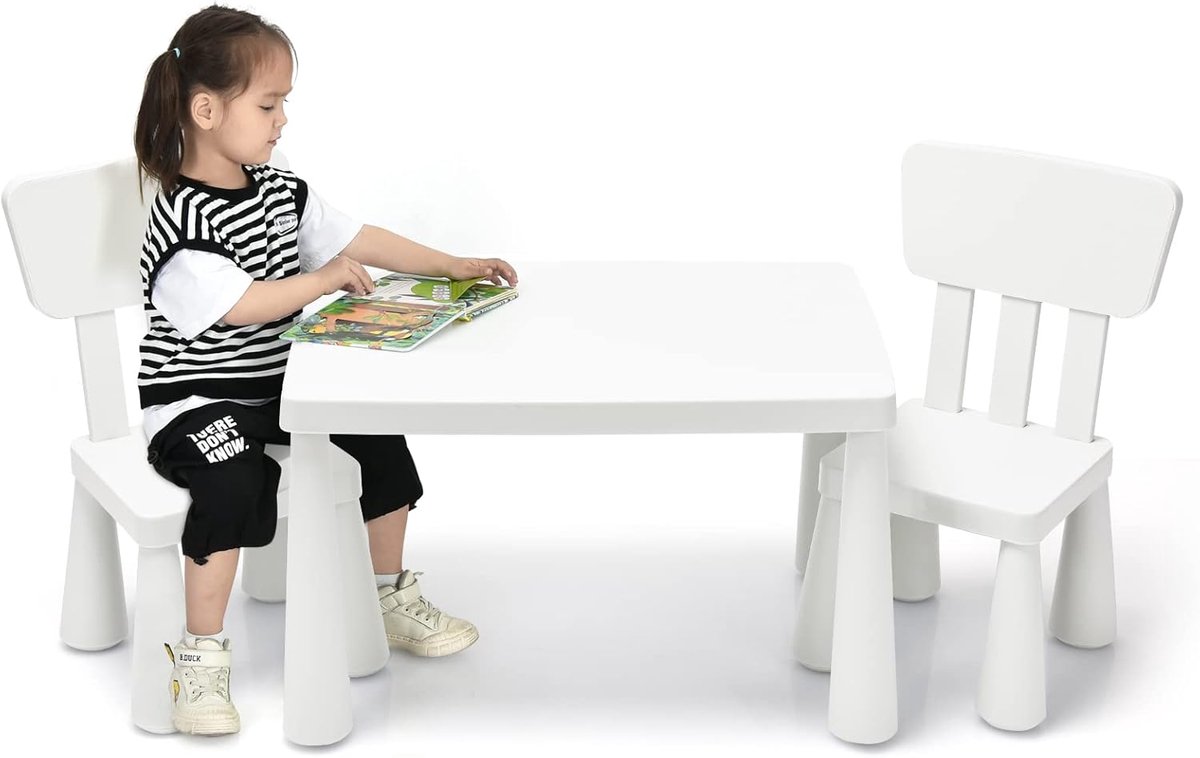 Kinderzitgroep met Tafel en 2 Stoelen - Kindermeubels met Ronde Randen