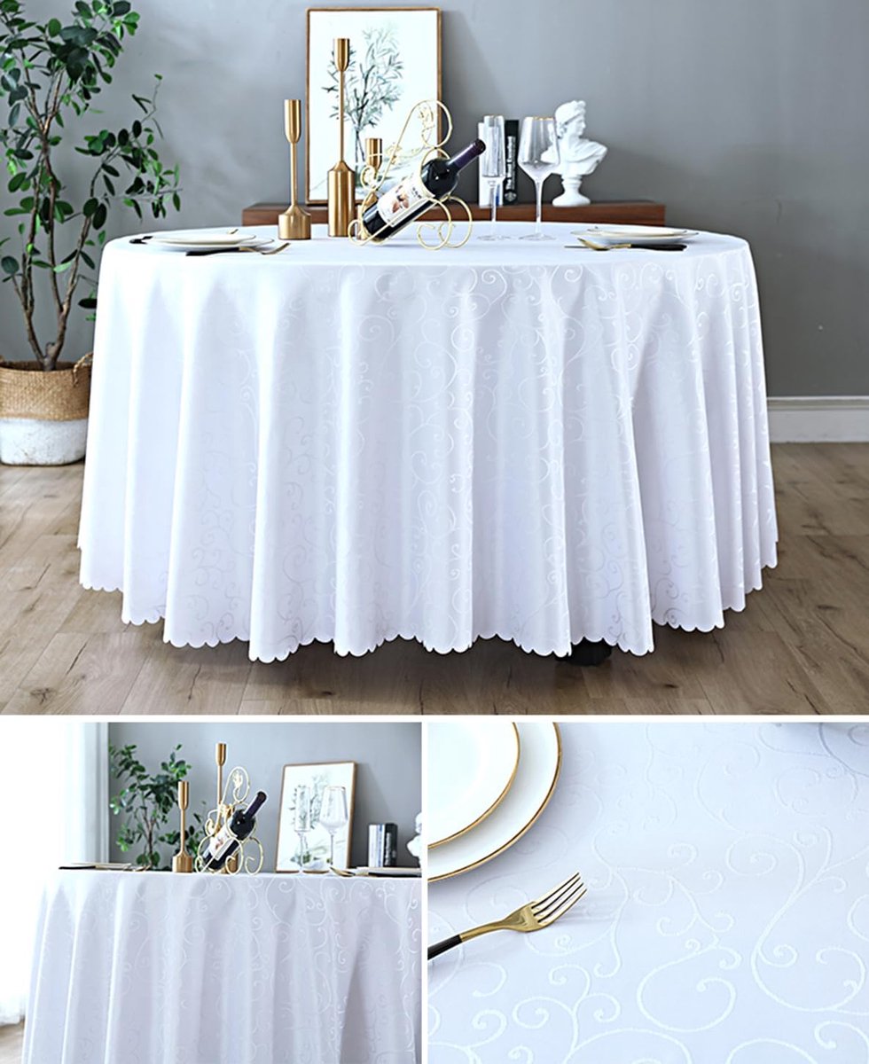 Ronde Tafelkleed Wit Jacquard 240 cm – Luxe & Sfeervol voor Thuis, Feest of Vergadering