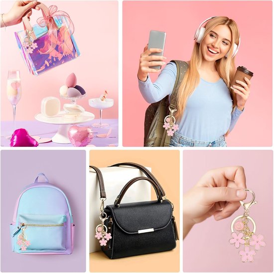 SSKHE Bloemenetui Set – Met 1 Pennenetui, 1 Indexstickers En 1 Bloemsleutelhanger – Babyblauw, Katoenen Stof – Schattig, Draagbaar En Praktisch Voor Studenten En Meisjes