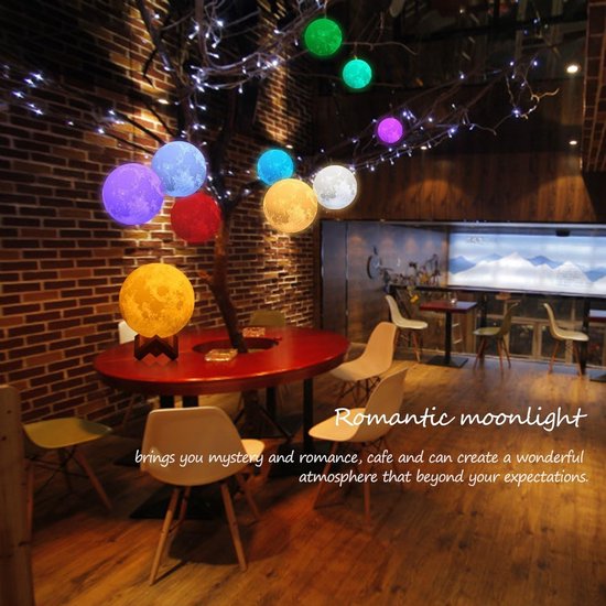Maanlamp Tafellamp - Decoratieve Nachtlamp - Sfeerverlichting Kamer - 16 Kleuren Afstandsbediening - 24CM Diameter - Wit van Merkloos — afbeelding 2