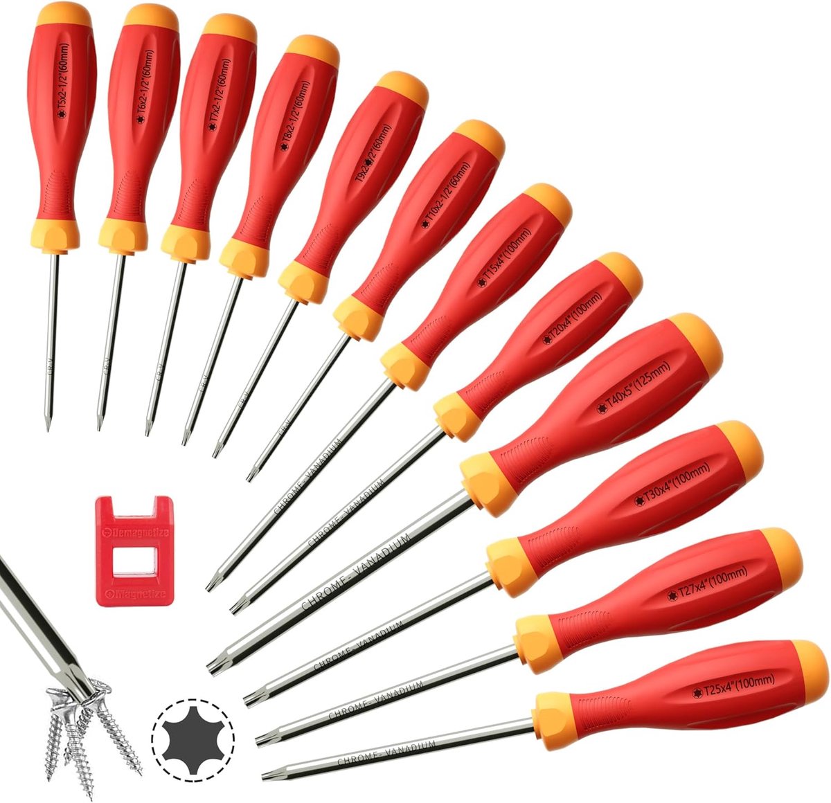 Torx Schroevendraaierset - Schroevendraaier Bits - Reparatie en DIY - Magnetische Tips - 12 Delig - Rood